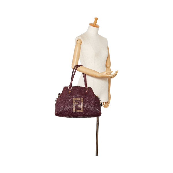 フェンディ ズッカロゴ クロコ ハンドバッグ トートバッグ パープル レザー レディース FENDI 【中古】