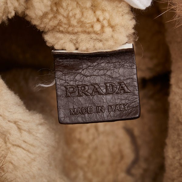 プラダ ハンドバッグ ショルダーバッグ 2WAY グレー ブラウン ムートン レザー レディース PRADA 【中古】