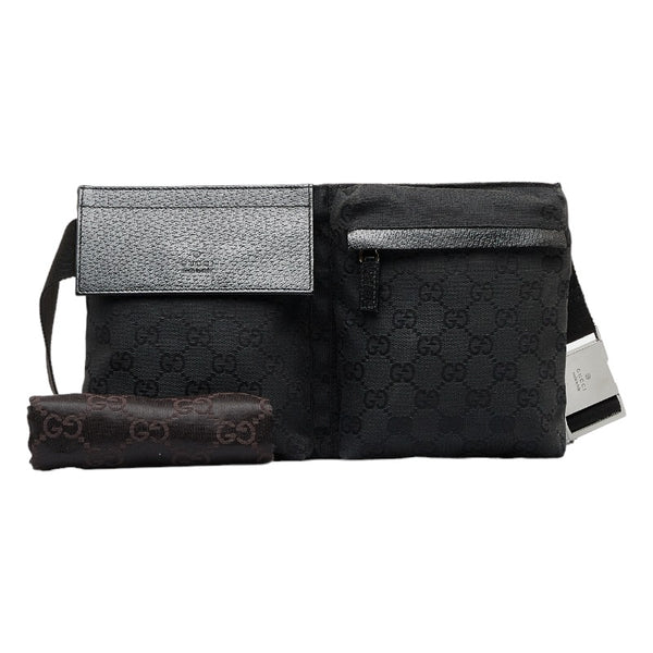グッチ GGキャンバス ウエストバッグ ボディバッグ 28566 ブラック キャンバス レザー レディース GUCCI 【中古】