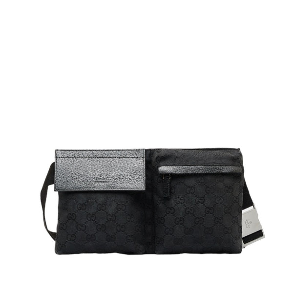 グッチ GGキャンバス ウエストバッグ ボディバッグ 28566 ブラック キャンバス レザー レディース GUCCI 【中古】