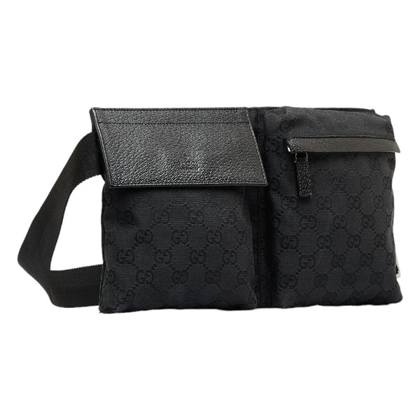グッチ GGキャンバス ウエストバッグ ボディバッグ 28566 ブラック キャンバス レザー レディース GUCCI 【中古】
