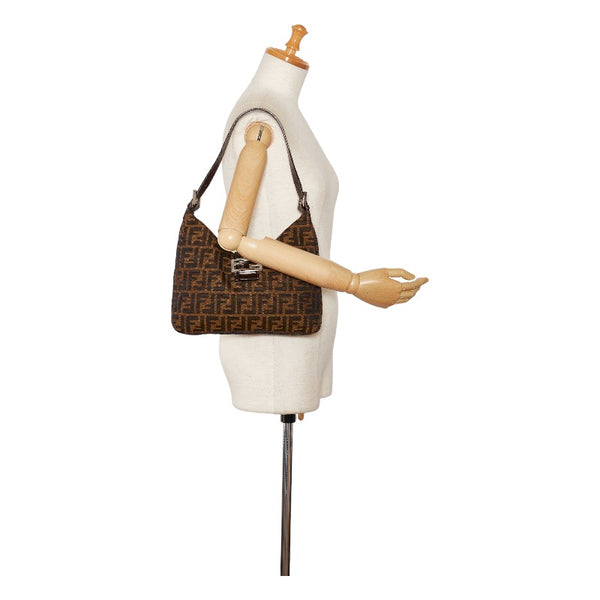 フェンディ ズッカ シルバー金具 ワンショルダーバッグ 26569 ベージュ ブラウン キャンバス レザー レディース FENDI 【中古】