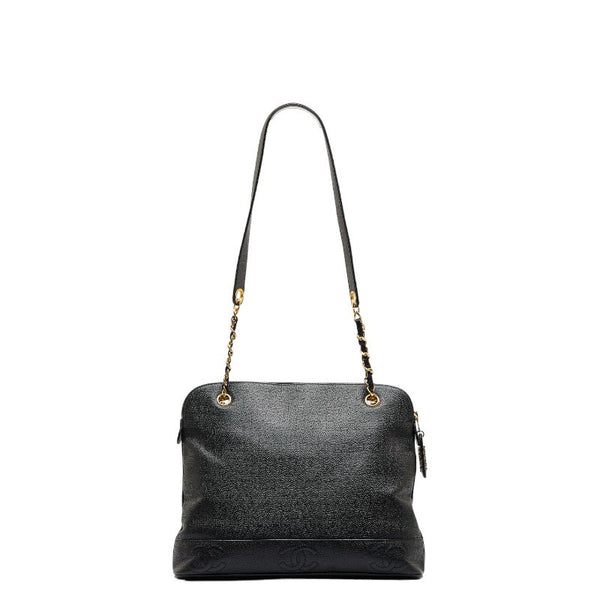 シャネル トリプルココマーク ゴールド金具 チェーン ショルダーバッグ ブラック キャビアスキン レディース CHANEL 【中古】