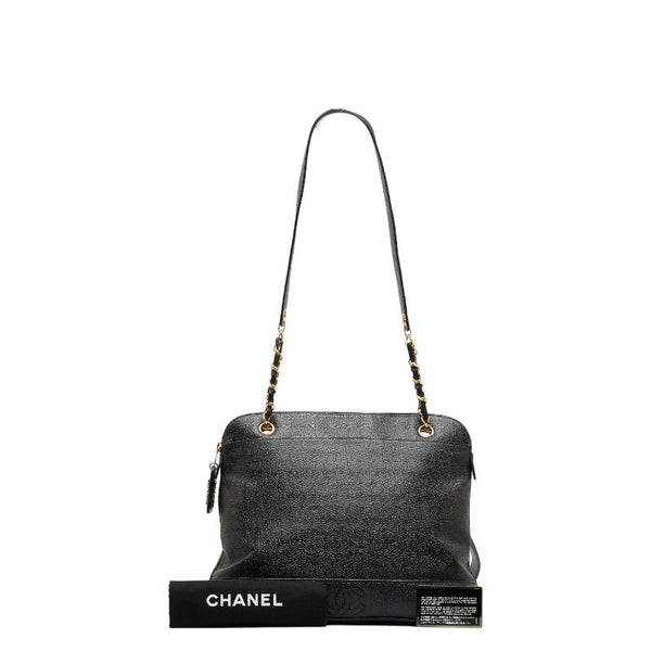 シャネル トリプルココマーク ゴールド金具 チェーン ショルダーバッグ ブラック キャビアスキン レディース CHANEL 【中古】