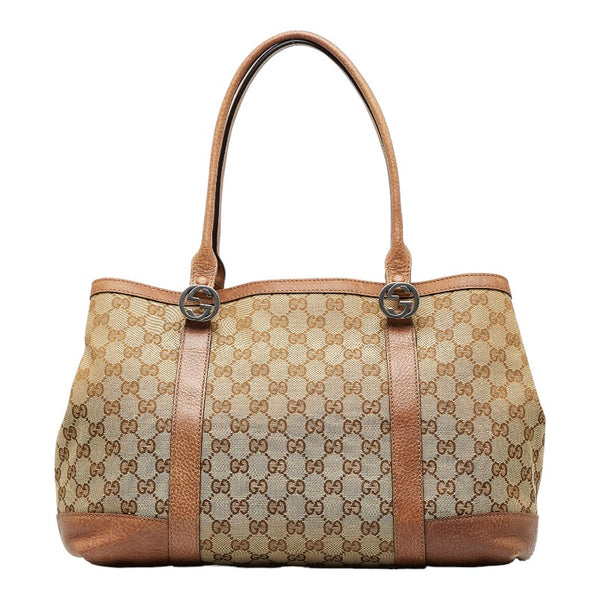 グッチ ミスGG ハンドバッグ トートバッグ 353122 ベージュ ブラウン キャンバス レザー レディース GUCCI 【中古】