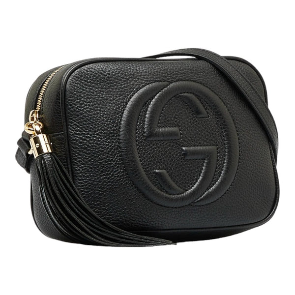グッチ ソーホー インターロッキングG タッセル スモールディスコバッグ 斜め掛け ショルダーバッグ  308364 ブラック レザー レディース GUCCI 【中古】