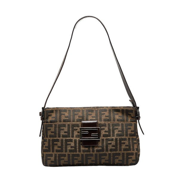 フェンディ ズッカ ハンドバッグ ショルダーバッグ カーキ ダークブラウン キャンバス レザー レディース FENDI 【中古】
