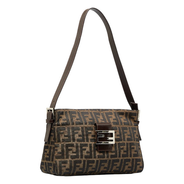 フェンディ ズッカ ハンドバッグ ショルダーバッグ カーキ ダークブラウン キャンバス レザー レディース FENDI 【中古】