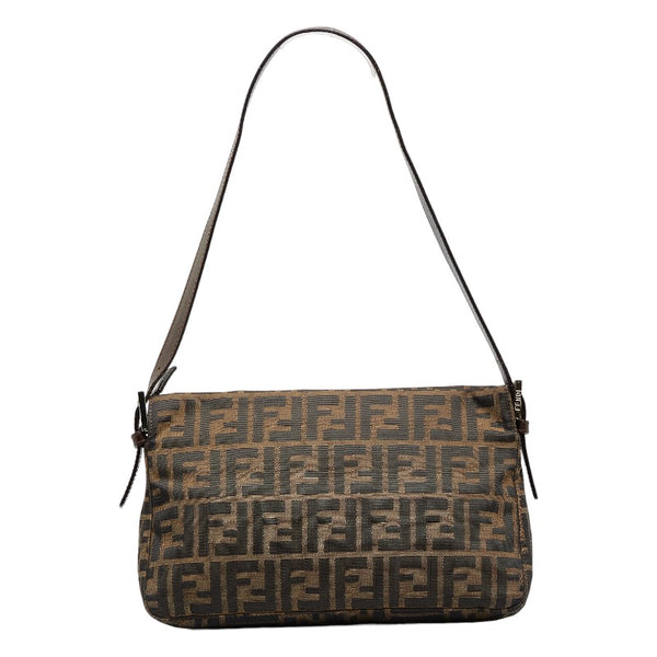 フェンディ ズッカ ハンドバッグ ショルダーバッグ カーキ ダークブラウン キャンバス レザー レディース FENDI 【中古】