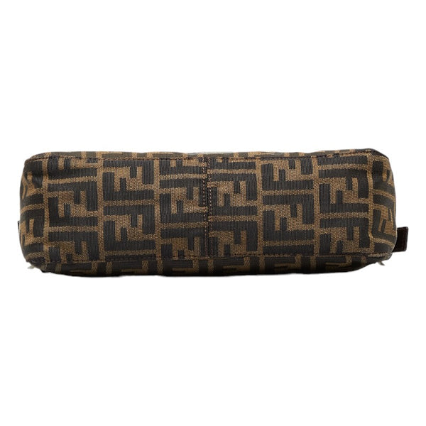 フェンディ ズッカ ハンドバッグ ショルダーバッグ カーキ ダークブラウン キャンバス レザー レディース FENDI 【中古】