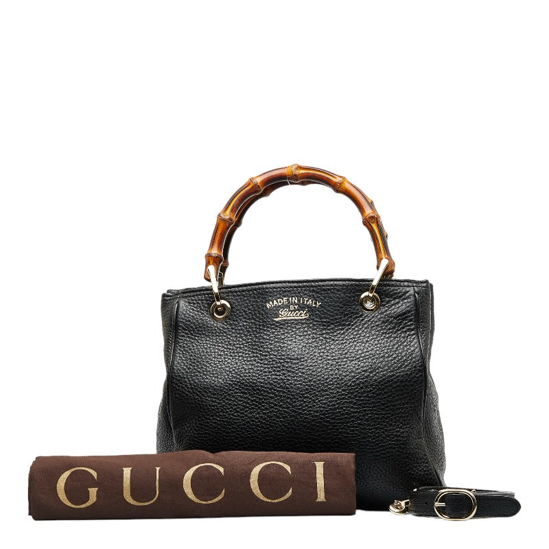 グッチ バンブー ショッパー スモール ハンドバッグ ショルダーバッグ 2WAY 336032 ブラック レザー レディース GUCCI 【中古】