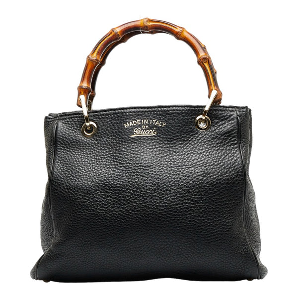 グッチ バンブー ショッパー スモール ハンドバッグ ショルダーバッグ 2WAY 336032 ブラック レザー レディース GUCCI 【中古】