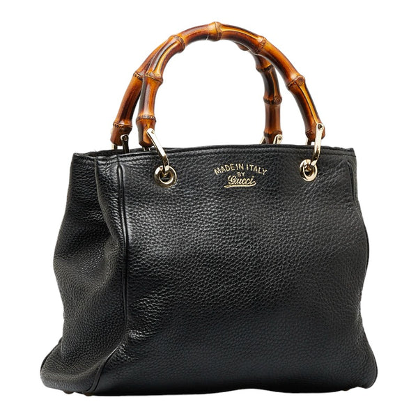 グッチ バンブー ショッパー スモール ハンドバッグ ショルダーバッグ 2WAY 336032 ブラック レザー レディース GUCCI 【中古】