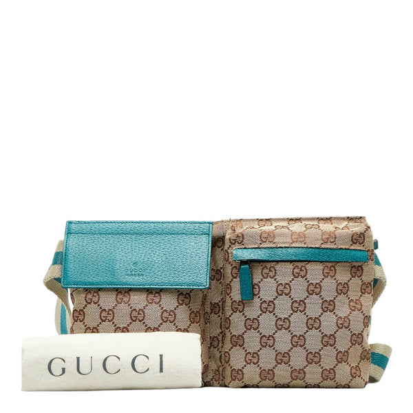 グッチ GGキャンバス ボディバッグ ウエストバッグ 28566 ベージュ グリーン キャンバス レザー レディース GUCCI 【中古】