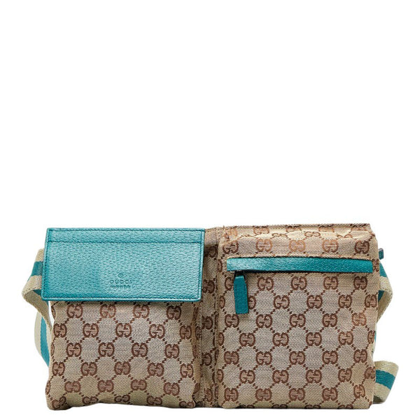 グッチ GGキャンバス ボディバッグ ウエストバッグ 28566 ベージュ グリーン キャンバス レザー レディース GUCCI 【中古】