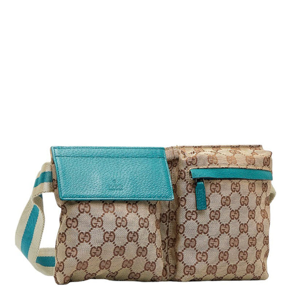 グッチ GGキャンバス ボディバッグ ウエストバッグ 28566 ベージュ グリーン キャンバス レザー レディース GUCCI 【中古】
