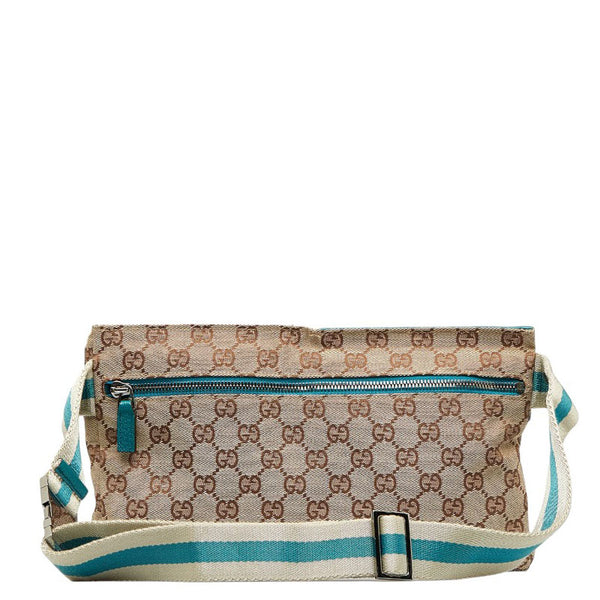 グッチ GGキャンバス ボディバッグ ウエストバッグ 28566 ベージュ グリーン キャンバス レザー レディース GUCCI 【中古】