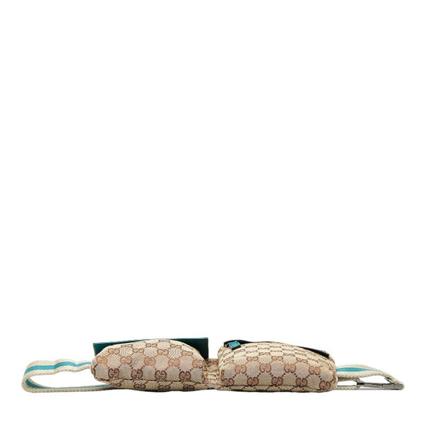 グッチ GGキャンバス ボディバッグ ウエストバッグ 28566 ベージュ グリーン キャンバス レザー レディース GUCCI 【中古】