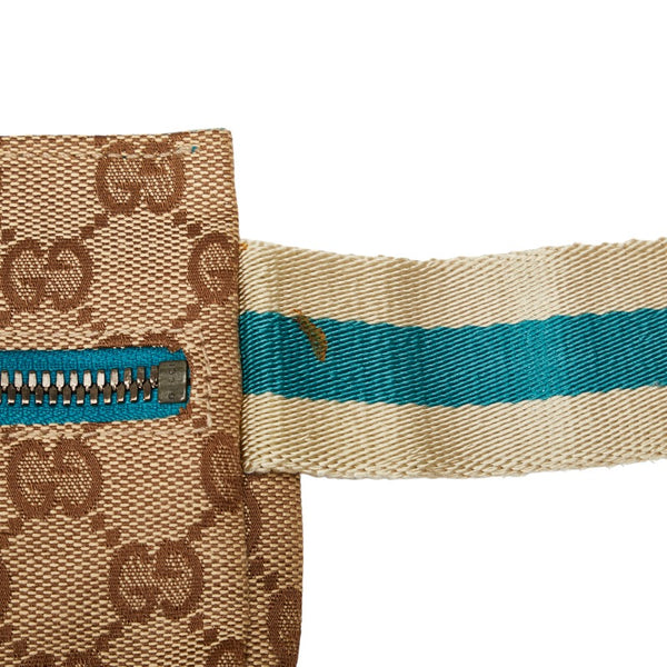 グッチ GGキャンバス ボディバッグ ウエストバッグ 28566 ベージュ グリーン キャンバス レザー レディース GUCCI 【中古】