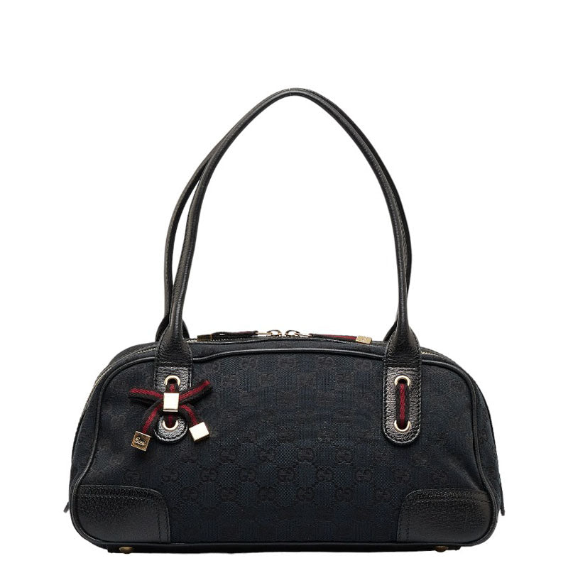 グッチ GGキャンバス プリンシー シェリーライン ハンドバック ショルダーバッグ 161720 ブラック キャンバス レザー レディース GUCCI 【中古】
