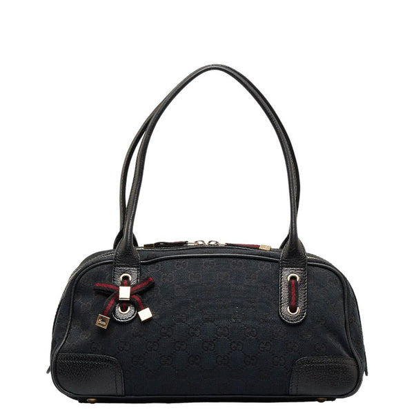 グッチ GGキャンバス プリンシー シェリーライン ハンドバック ショルダーバッグ 161720 ブラック キャンバス レザー レディース GUCCI 【中古】
