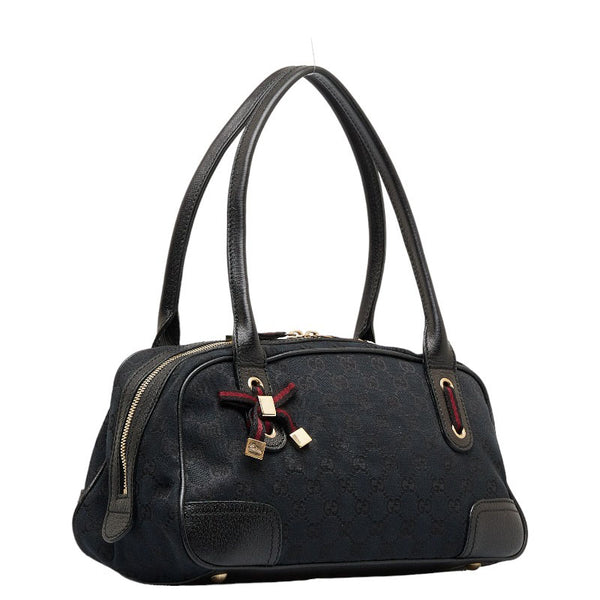 グッチ GGキャンバス プリンシー シェリーライン ハンドバック ショルダーバッグ 161720 ブラック キャンバス レザー レディース GUCCI 【中古】