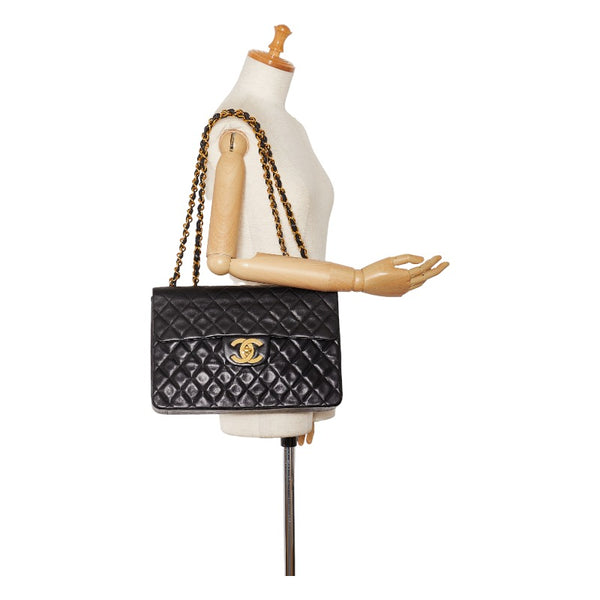 シャネル デカマトラッセ ココマーク シングルフラップ チェーン ショルダーバッグ ブラック ラムスキン レディース CHANEL 【中古】