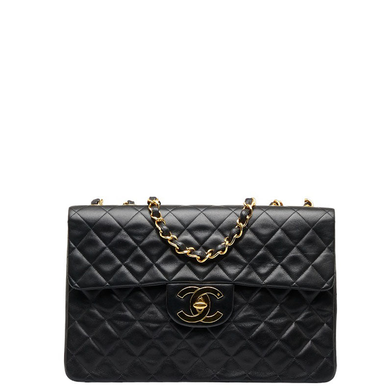 シャネル デカマトラッセ ココマーク シングルフラップ チェーン ショルダーバッグ ブラック ラムスキン レディース CHANEL 【中古】