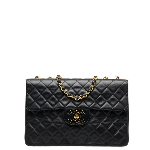 シャネル デカマトラッセ ココマーク シングルフラップ チェーン ショルダーバッグ ブラック ラムスキン レディース CHANEL 【中古】