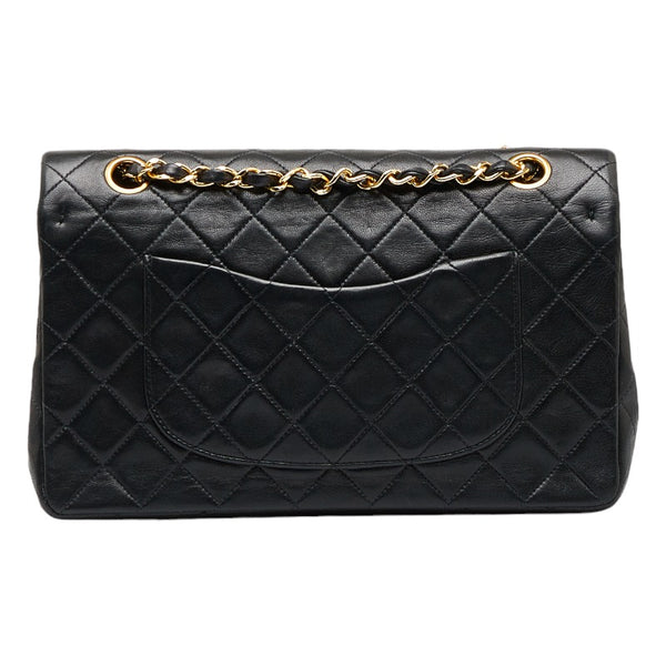 シャネル マトラッセ25 ダブルフラップ チェーン ショルダーバッグ ブラック レザー レディース CHANEL 【中古】