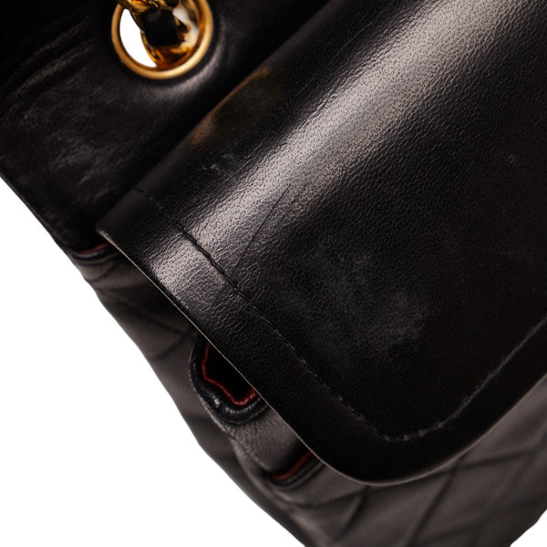 シャネル マトラッセ25 ダブルフラップ チェーン ショルダーバッグ ブラック レザー レディース CHANEL 【中古】