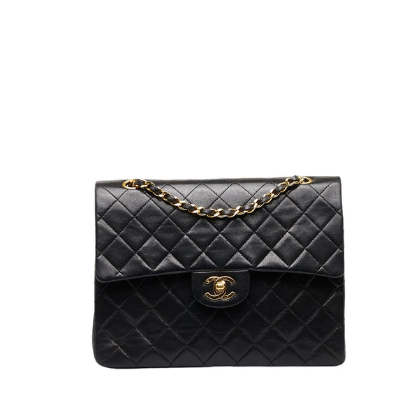 シャネル マトラッセ25 ダブルフラップ チェーン ショルダーバッグ ブラック レザー レディース CHANEL 【中古】