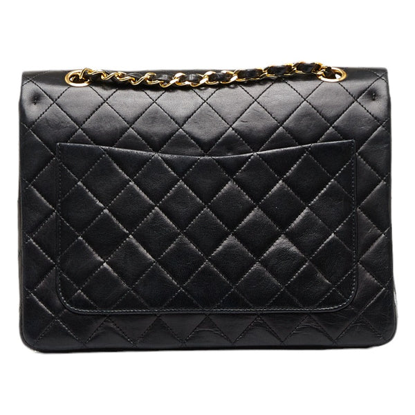 シャネル マトラッセ25 ダブルフラップ チェーン ショルダーバッグ ブラック レザー レディース CHANEL 【中古】