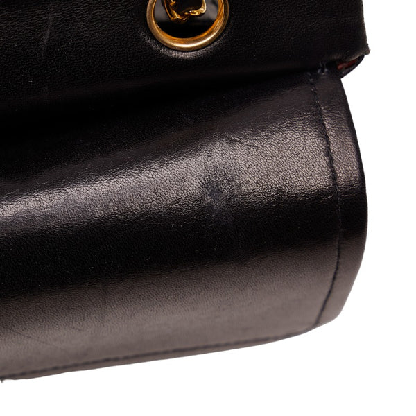 シャネル マトラッセ25 ダブルフラップ チェーン ショルダーバッグ ブラック レザー レディース CHANEL 【中古】