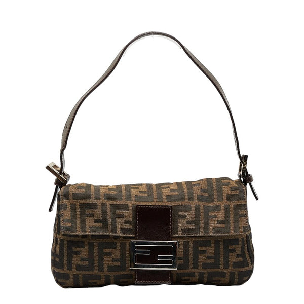 フェンディ ズッカ マンマバケット ハンドバッグ ワンショルダーバッグ 26424 ブラウン キャンバス レザー レディース FENDI 【中古】