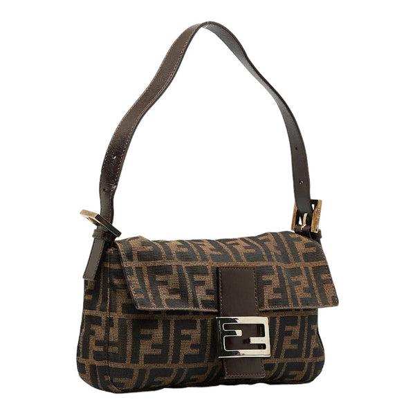 フェンディ ズッカ マンマバケット ハンドバッグ ワンショルダーバッグ 26424 ブラウン キャンバス レザー レディース FENDI 【中古】