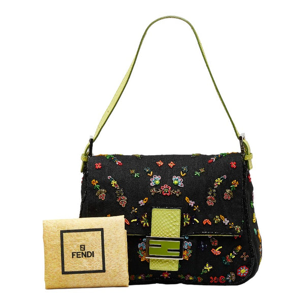フェンディ マンマバケット ビジュー ショルダーバッグ ブラック マルチカラー キャンバス パイソン レディース FENDI 【中古】