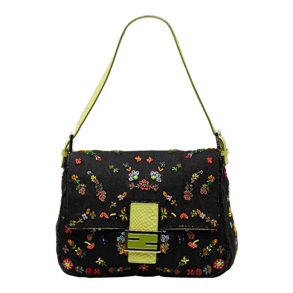 フェンディ マンマバケット ビジュー ショルダーバッグ ブラック マルチカラー キャンバス パイソン レディース FENDI 【中古】
