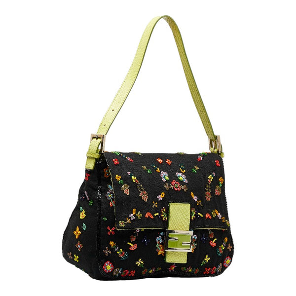 フェンディ マンマバケット ビジュー ショルダーバッグ ブラック マルチカラー キャンバス パイソン レディース FENDI 【中古】