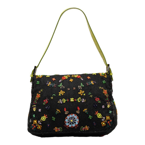 フェンディ マンマバケット ビジュー ショルダーバッグ ブラック マルチカラー キャンバス パイソン レディース FENDI 【中古】