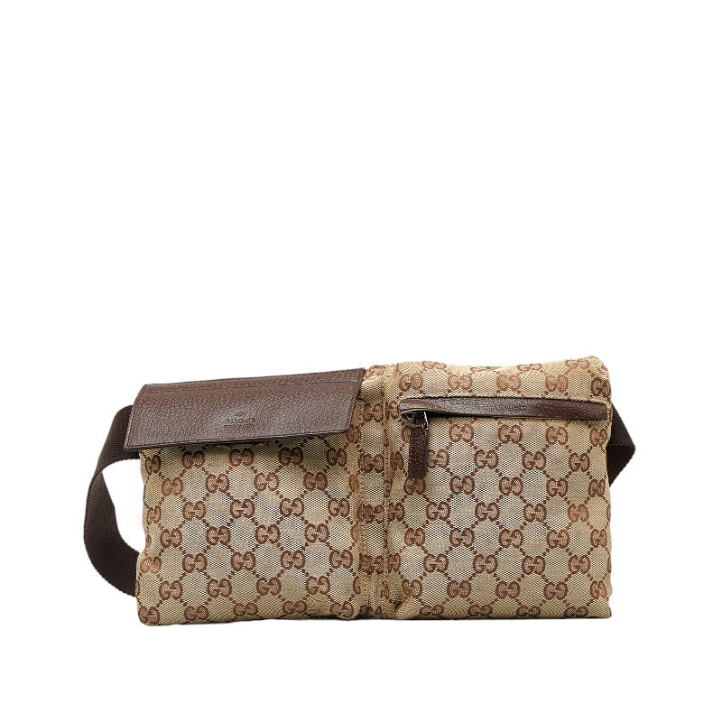 グッチ GGキャンバス ウエストバッグ  ボディバッグ 28566 ベージュ ブラウン キャンバス レザー レディース GUCCI 【中古】
