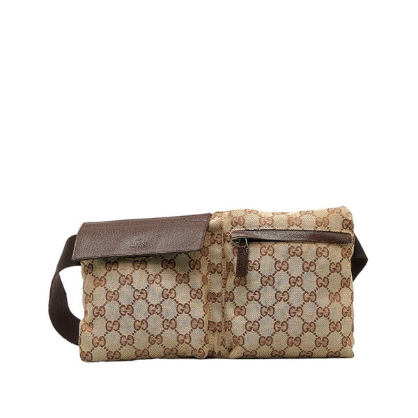 グッチ GGキャンバス ウエストバッグ  ボディバッグ 28566 ベージュ ブラウン キャンバス レザー レディース GUCCI 【中古】