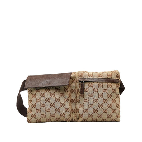 グッチ GGキャンバス ウエストバッグ  ボディバッグ 28566 ベージュ ブラウン キャンバス レザー レディース GUCCI 【中古】