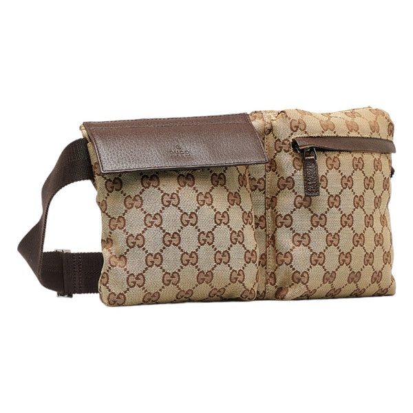 グッチ GGキャンバス ウエストバッグ  ボディバッグ 28566 ベージュ ブラウン キャンバス レザー レディース GUCCI 【中古】