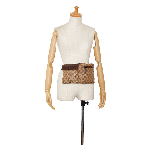 グッチ GGキャンバス ウエストバッグ  ボディバッグ 28566 ベージュ ブラウン キャンバス レザー レディース GUCCI 【中古】
