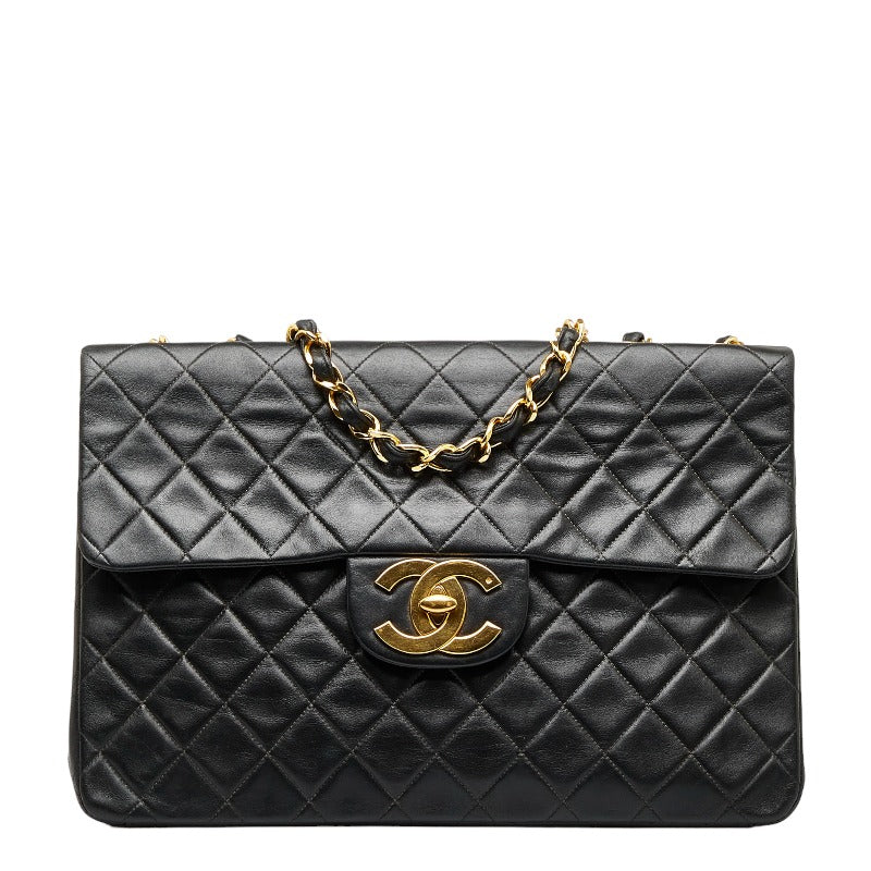 シャネル デカマトラッセ ココマーク シングルフラップ チェーン ショルダーバッグ ブラック ラムスキン レディース CHANEL 【中古】