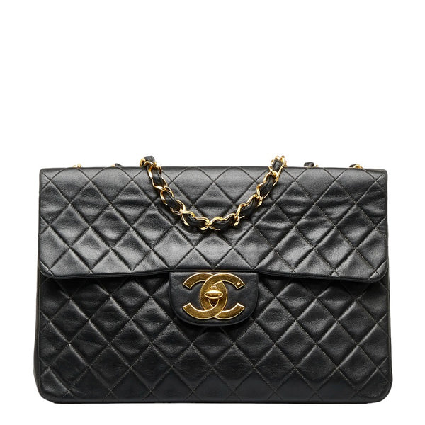 シャネル デカマトラッセ ココマーク シングルフラップ チェーン ショルダーバッグ ブラック ラムスキン レディース CHANEL 【中古】