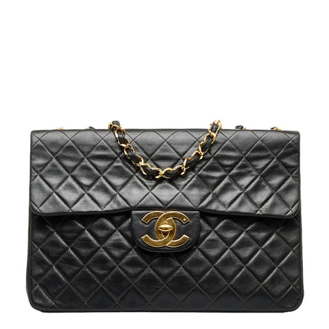 シャネル デカマトラッセ ココマーク シングルフラップ チェーン ショルダーバッグ ブラック ラムスキン レディース CHANEL 【中古】