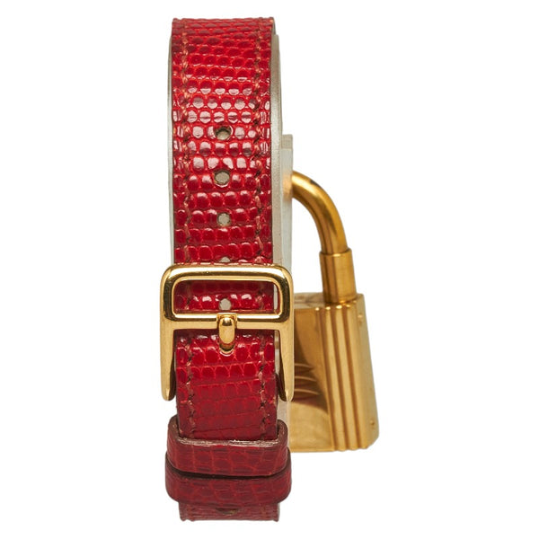 エルメス ケリーウォッチ 腕時計 クオーツ レッド文字盤 メッキ レザー レディース HERMES 【中古】