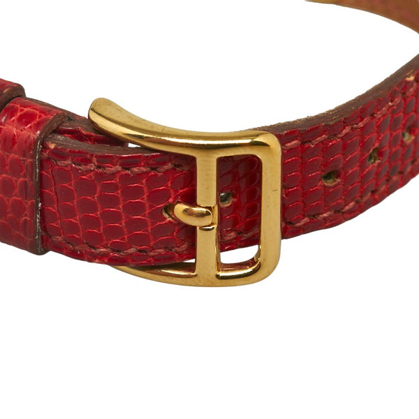 エルメス ケリーウォッチ 腕時計 クオーツ レッド文字盤 メッキ レザー レディース HERMES 【中古】